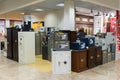 Khimki, Russia - September 03.2016. Many metal safes in largest furniture store Grand