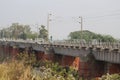 Khirai, West Bengal/India - January 1, 2020: Cropped view of Concrete pillars and iron bridge for railway passing.