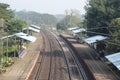 Khirai, West Bengal/India - January 1, 2020: Empty railway station landscape on a distant village.