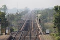 Khirai, West Bengal/India - January 1, 2020: Empty railway station landscape on a distant village.