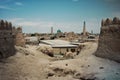 Breathtaking view from the top of the clay mud brick wall while the whole ancient silk road gatew