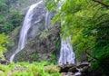 Khlong lan waterfall with people are relaxing, famous natural to