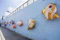 Khlong Yuan Chuan Rak canal area with paper lamp lantern fish model on wall for thai people travelers travel visit and relax