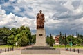 Khmelnitsky. Ukraine. June 19, 2020. Bronze monument to Bohdan Khmelnitsky with a mace on the square near the railway station.