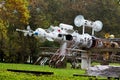 Khmelnitsky, Ukraine. October 2018. Sculpture of the spacecraft from scrap metal_