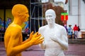 Khmelnytskyi. Ukraine. October 2018. Sculptures by V. Sidorenko. The dialogue of representatives of different races.