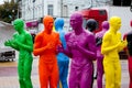 Khmelnytskyi. Ukraine. October 2018. Sculptures by V. Sidorenko. Multicolored sculptures of people. Dialogue of representatives o