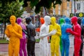 Khmelnytskyi. Ukraine. October 2018. Sculptures by V. Sidorenko. Multicolored sculptures of people. Dialogue of representatives o