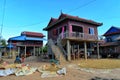 Khmer traditional wooden house, most of them is blue coloured, Klong Duan Keo, Takeo, Cambodia Royalty Free Stock Photo