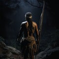 A Khoisan bushman from the back with bow at nigh Royalty Free Stock Photo