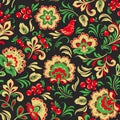 Khokhloma painting vector seamless pattern, decoration objects in folk style Royalty Free Stock Photo