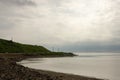 Kholmsk seascape with beautiful sky and shore