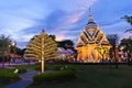 Khon kaen city shrine with twilight sky,temple golden Stupa Khonkaen landmark,Temple Sunset in Khon Kaen, Thailand