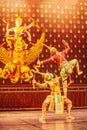 Khon performance, the battle between giant and evil in literature the Ramayana epic. Khon is Thai classic masked play, culture and