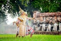 [KHON THAI,RANAYANA MASKED] Thai traditional dance of the Ramayana dance drama at old temple in Ayutthaya, Art culture Thailand D Royalty Free Stock Photo