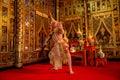 Khon or traditional Thai classic masked from the Ramakien monkey and red giant characters action of dance with spear in front of