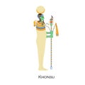 Khonsu, old Egyptian god of Moon. Ancient Egypts deity with disk on head. History and religion character profile