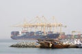 Khor Fakkan UAE Large cargo ships docked to load and unload goods at Khor Fakkport