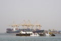 Khor Fakkan UAE Large cargo ships docked to load and unload goods at Khor Fakkport