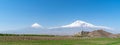 Khor Virap monastery on the background of mount Ararat in Armenia, long wide banner. Royalty Free Stock Photo