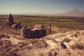 Khor Virap Monastery top view. Mountain Ararat on background. Exploring Armenia. Armenian architecture. Tourism and travel concept Royalty Free Stock Photo