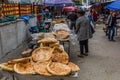 KHOROG, TAJIKISTAN - MAY 21, 2018: Bread stall at bazaar in Khorog town, Tajikist