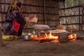 Iranian woman preparing traditional bread on the street market in Lorestan Province. Iran