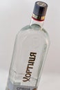 Khortytsa Silver Cool Ukrainian vodka bottle closeup on white background