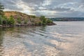 Khortytsia island rocks and village, Ukraine