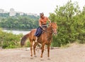 Ukrainian Cossack in Zaporozhian Sich. Khortytsia island, Ukraine