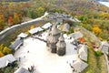 Khortytsya island, Ukrainian city Zaporizhzhia,Ukraine, Defender Day. Old wooden vintage church Zaporozhye Cossacks. Drone view