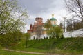 Khotkovo, Moscow region, Russia, May 2017. Chotikov Pokrovskiy monastery in the cloudy day. Beautiful scenery Royalty Free Stock Photo