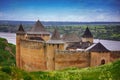 Khotyn castle on Dniester riverside Royalty Free Stock Photo