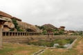 Khrisna Bazaar, pillars, and a pond in Hampi.