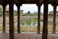 Khrisna Bazaar, pillars, and a pond in Hampi. Royalty Free Stock Photo