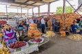 KHUJAND, TAJIKISTAN - MAY 7, 2018: Onion for sale at Panchsanbe Panjshanbe Bazaar market in Khujand, Tajikist
