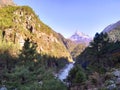 Khumbila Mountain above Dudh Koshi river in Himalayas in Nepal