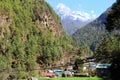 Khumbila Mountain in the background and suspension bridge in the foreground in Nepal