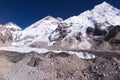 L to R: Partial view of Khumbtse, Everest west shoulder, Khumbu icefall, Everest summit in frame center & Nuptse, Nepal