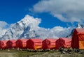 Everest Base Camp tents on Khumbu glacier EBC, Nepal side Royalty Free Stock Photo