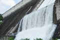 Khun Dan Prakarn Chon Dam water overflow from spillway Royalty Free Stock Photo