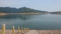 Khun Dan Prakarn Chon huge concrete dam with lower water level from El nino effect in Thailand