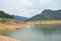 Khun Dan Prakarn Chon huge concrete dam with lower water level from El nino effect in Thailand