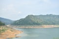 Khun Dan Prakarn Chon huge concrete dam with lower water level from El nino effect in Thailand