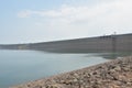 Khun Dan Prakarn Chon huge concrete dam with lower water level from El nino effect in Thailand