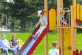 Khust, Ukraine - April 22, 2018. Little children run around and