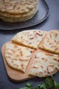 Khychin, Tortilla, Traditional Balkar food, Ossetian pie, Dark background