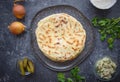 Khychin, Tortilla, Traditional Balkar food, Ossetian pie, Dark background