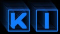 KI - blue lettering as abstract label with repeating effect on black background Royalty Free Stock Photo