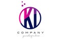 KI K I Circle Letter Logo Design with Purple Dots Bubbles